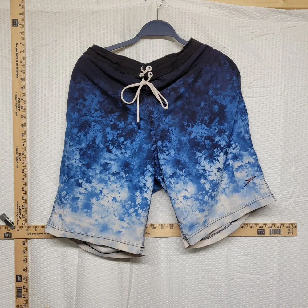 Speedo Mens Blue Tie Dye Ombre Swim Trunks Board Shorts Size Small‎